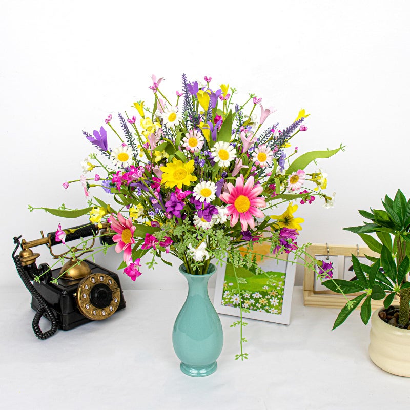 Yawwind 12 PCs Colorful Spring Flowers 17 Inches Spring Floral Stems Rustic Wildflower Bouquet Summer Flower Picks with Daisy for Vase Table Indoor Wedding Party - Image 3