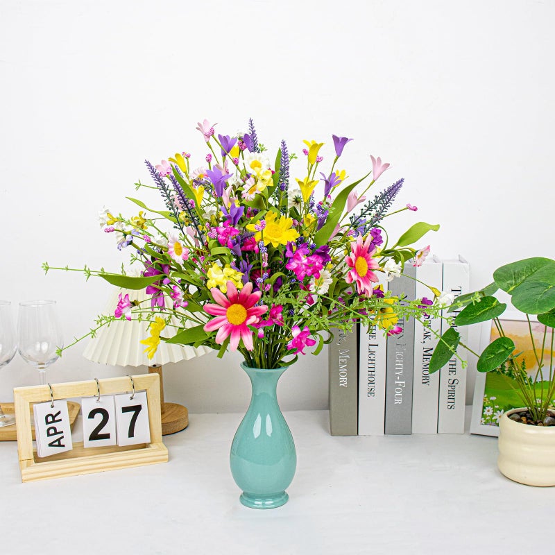Yawwind 12 PCs Colorful Spring Flowers 17 Inches Spring Floral Stems Rustic Wildflower Bouquet Summer Flower Picks with Daisy for Vase Table Indoor Wedding Party - Image 5