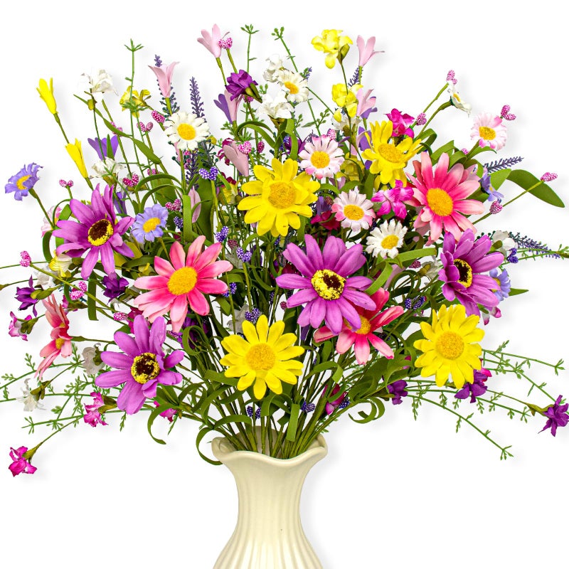 Yawwind 12 PCs Colorful Spring Flowers 17 Inches Spring Floral Stems Rustic Wildflower Bouquet Summer Flower Picks with Daisy for Vase Table Indoor Wedding Party - Image 1
