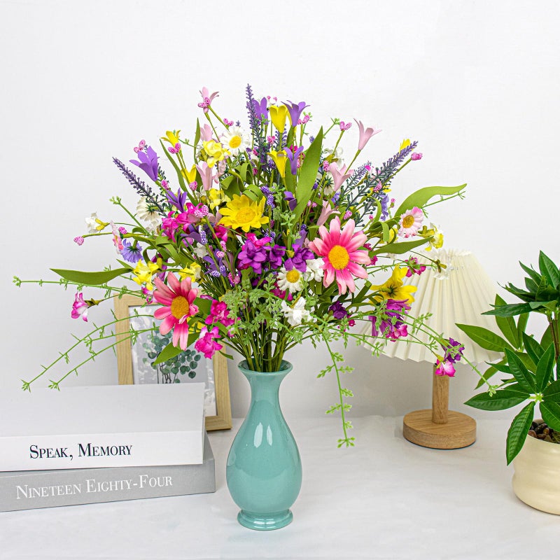 Yawwind 12 PCs Colorful Spring Flowers 17 Inches Spring Floral Stems Rustic Wildflower Bouquet Summer Flower Picks with Daisy for Vase Table Indoor Wedding Party - Image 2