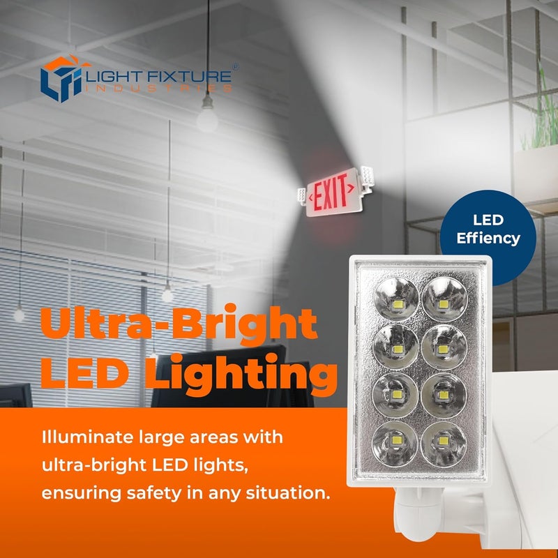 Light Fixture Industries LFI Lights® Thin COMBO UL 924 Listed, Red LED, Exit Sign with Emergency Lights, White, 120-277VAC Hardwired with Battery Backup, Optional Double Face and Knock Out Arrows COMBOTRWBB - Image 3