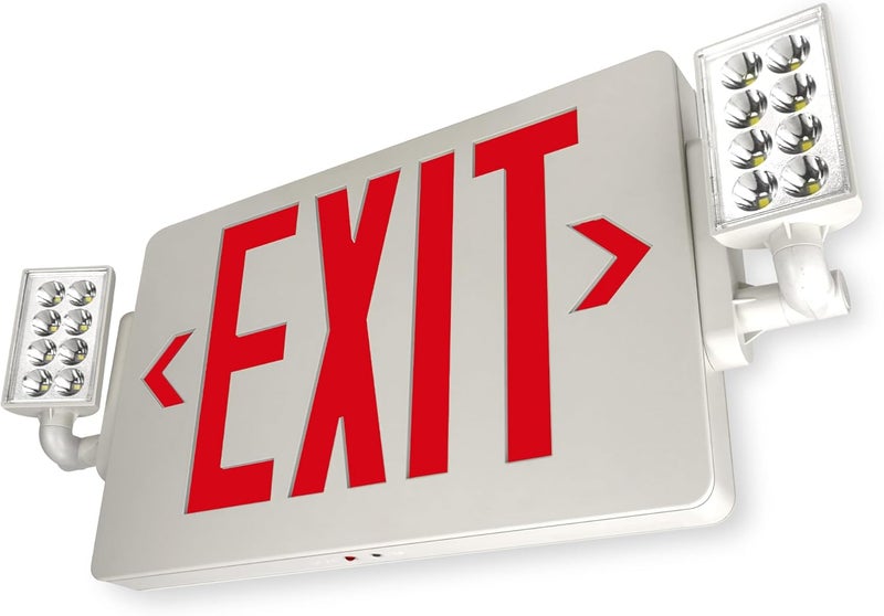 Light Fixture Industries LFI Lights® Thin COMBO UL 924 Listed, Red LED, Exit Sign with Emergency Lights, White, 120-277VAC Hardwired with Battery Backup, Optional Double Face and Knock Out Arrows COMBOTRWBB - Image 1