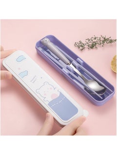 KASTWAVE Travel Utensils, Cutlery Set Portable Travel Camp School Reusable Flatware Dishwasher Safe, Include Stainless Steel Spoon & Fiberglass with Case,Gift Set, Cute Blue Bear  - Image 4