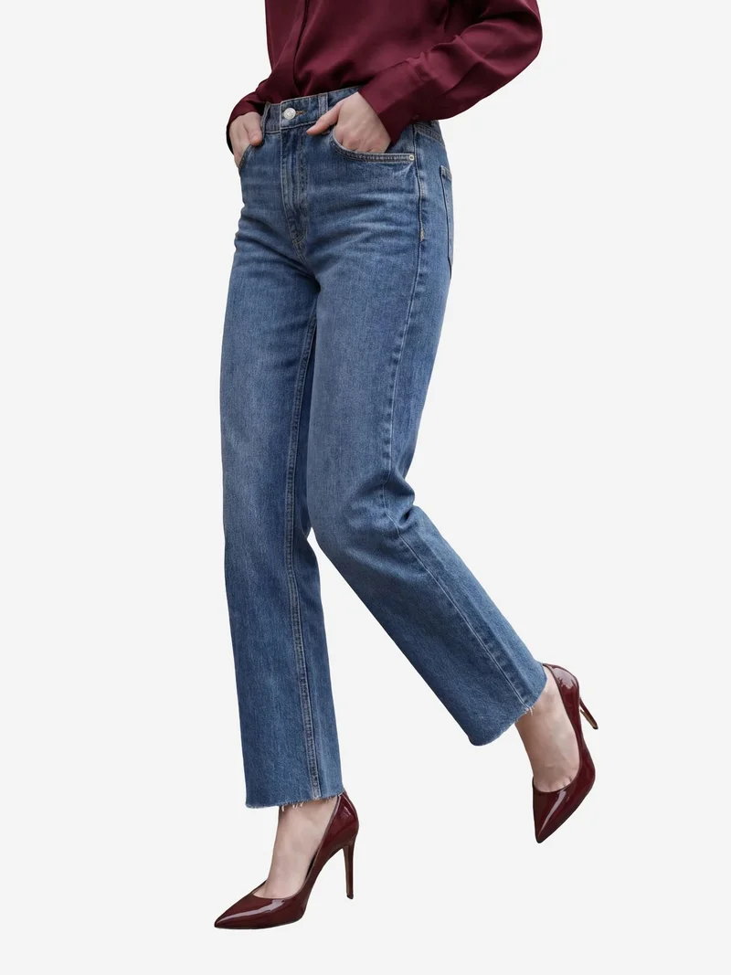 ماي فاشن MY FASHION High Waist Ankle Length Straight Leg Denim Pants