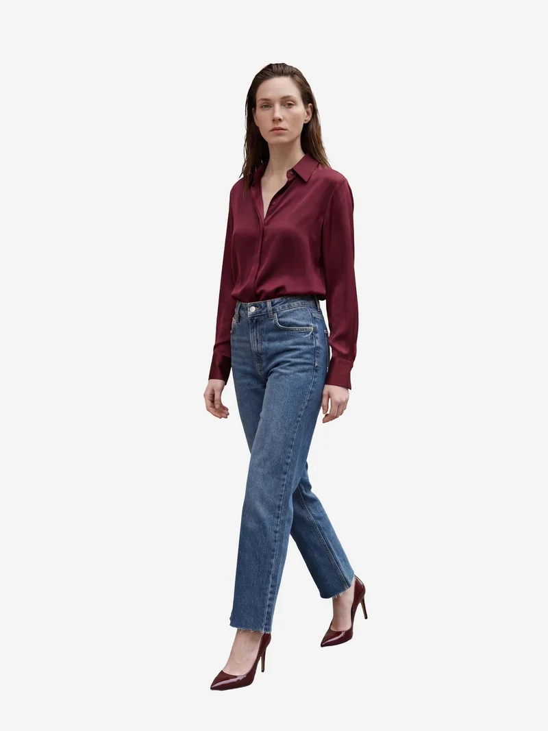MY FASHION High Waist Ankle Length Straight Leg Denim Pants