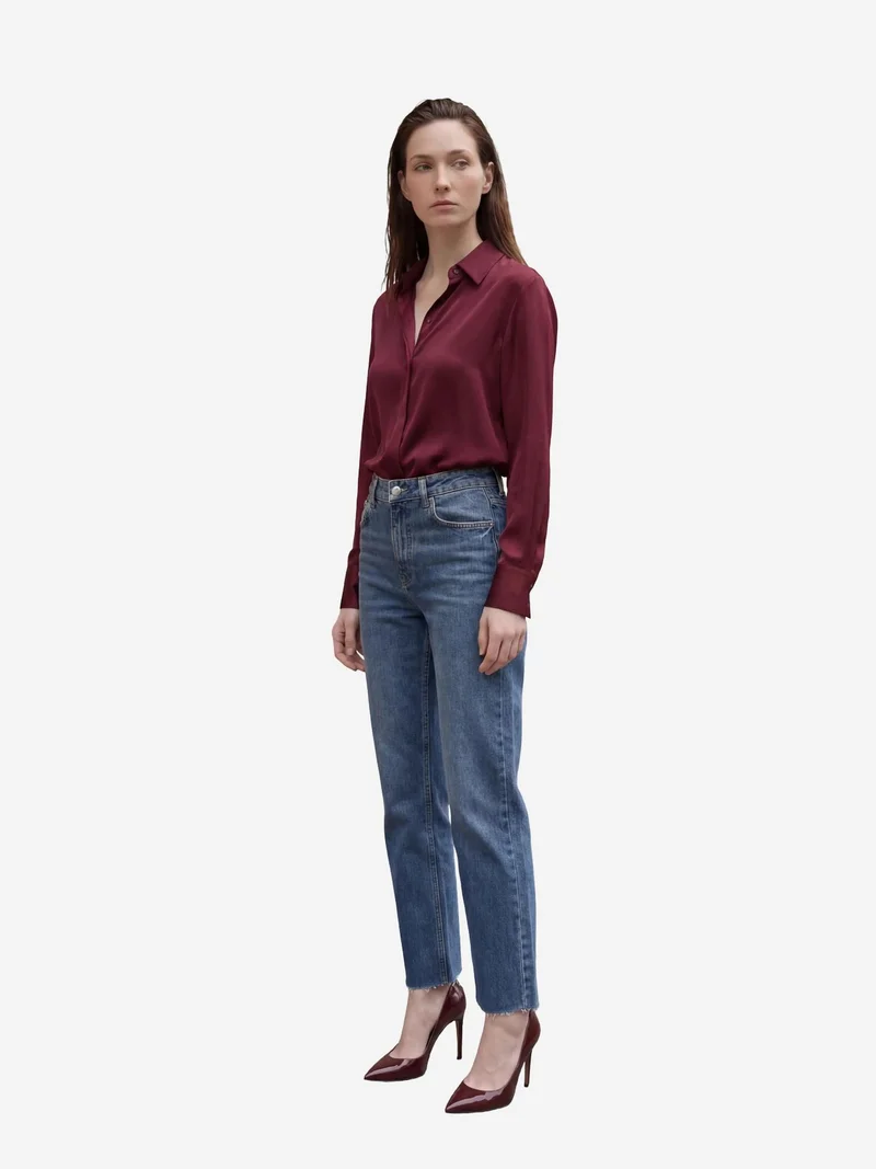 MY FASHION Oxford Blue MY FASHION High Waist Ankle Length Straight Leg Denim Pants for Women | Best Price UAE