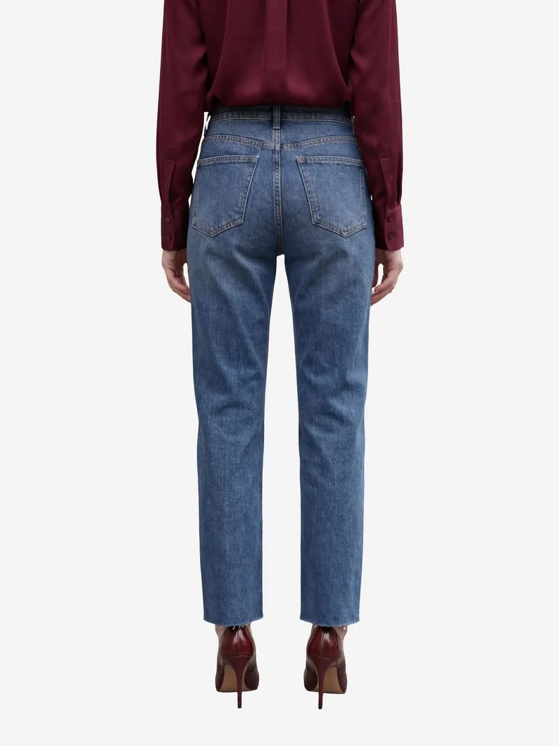 MY FASHION Oxford Blue MY FASHION High Waist Ankle Length Straight Leg Denim Pants for Women | Best Price UAE