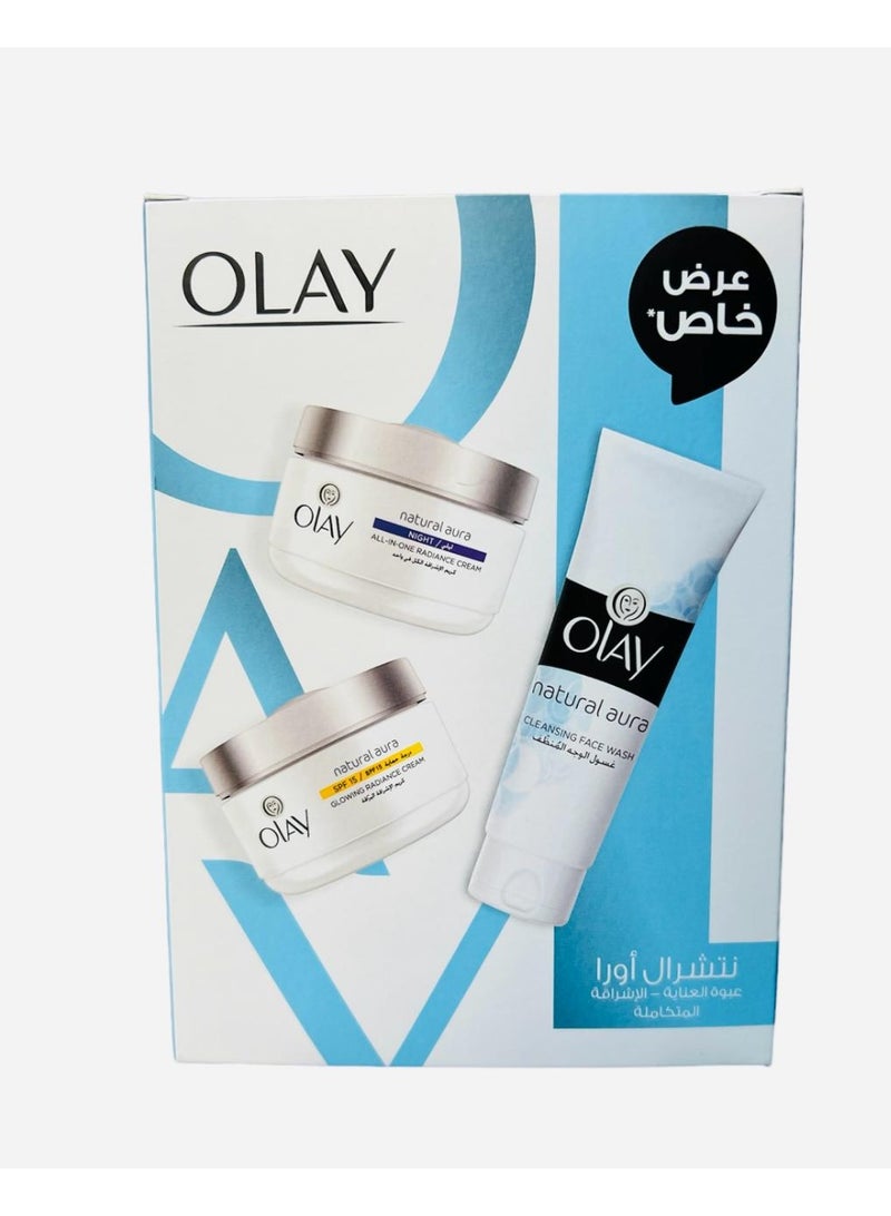 Olay Natural Aura Beauty Box: Face Wash 100 g + Day Cream SPF 24 50g + Night Cream 50g