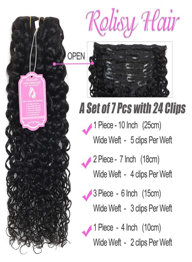 Rolisy Curly Clip In Human Hair Extensions 20 Inch Water Wave for Black Women - Brazilian Remy Thick Ends Soft Clip Ins - Image 2