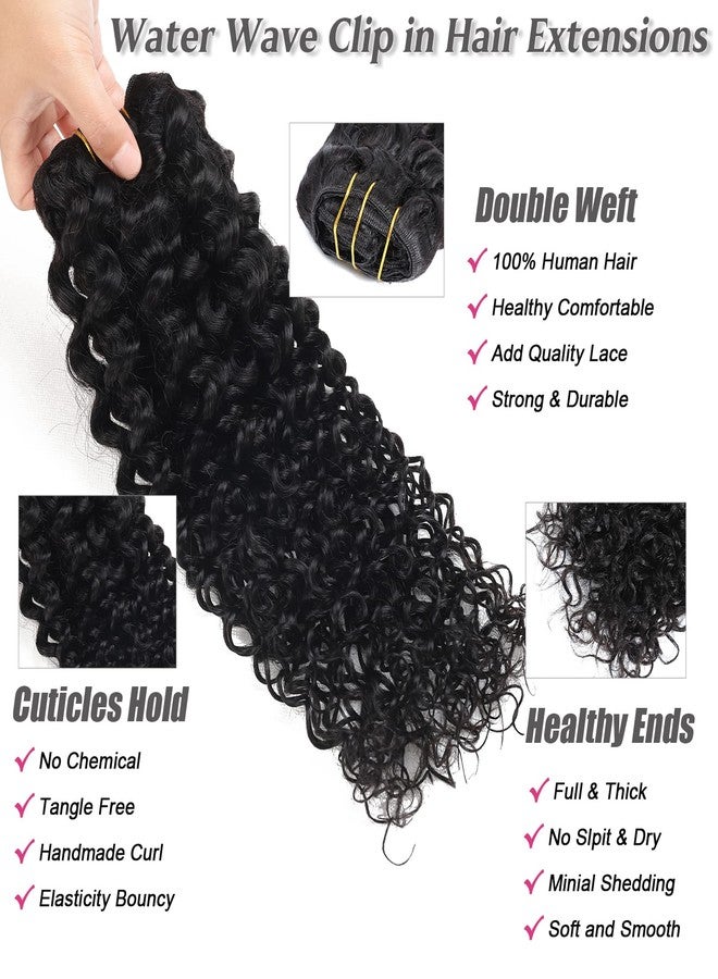 Rolisy Curly Clip In Human Hair Extensions 20 Inch Water Wave for Black Women - Brazilian Remy Thick Ends Soft Clip Ins - Image 4