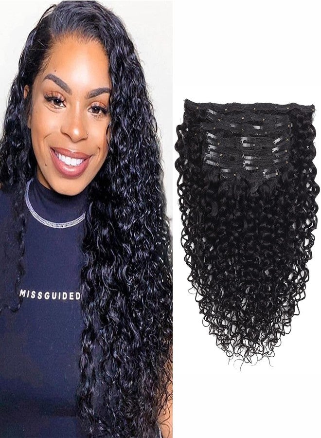 Rolisy Curly Clip In Human Hair Extensions 20 Inch Water Wave for Black Women - Brazilian Remy Thick Ends Soft Clip Ins - Image 1