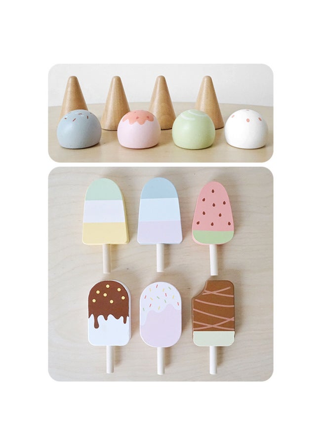 Wooden Imitation Ice Cream Toy Combination Set Children's Play Home Popsicle Sweetheart Ice Cream Ins Wind Building Blocks-Color:Three-layer Snack Table - Image 4