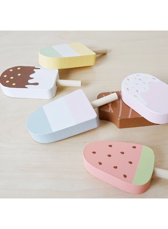 Wooden Imitation Ice Cream Toy Combination Set Children's Play Home Popsicle Sweetheart Ice Cream Ins Wind Building Blocks-Color:Three-layer Snack Table - Image 5