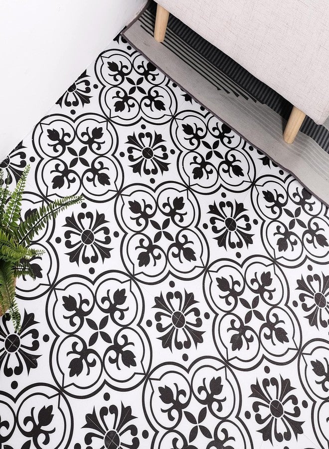 Alow Peel and Stick Floor Tile Waterproof, black and white flower Floor Tile Easy to Paste, Vinyl Flooring for Bedroom, Living Room Kitchen and More（11.8Inx11.8Inx20pcs) - Image 1