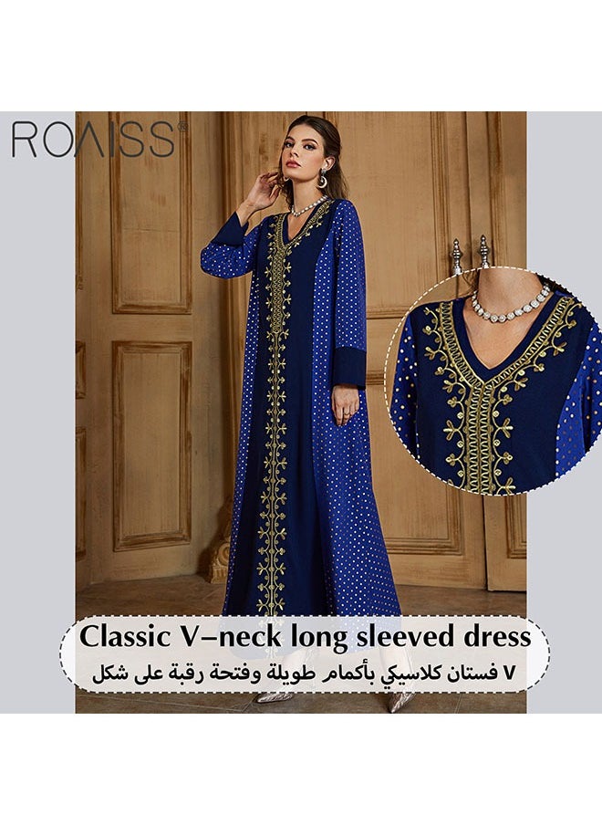 roaiss Women's Gilded Embroidered Pullover Dress Classic V-Neck Long Sleeve Design Banquet Dress Casual Loose Ankle Length Dress  - Image 5