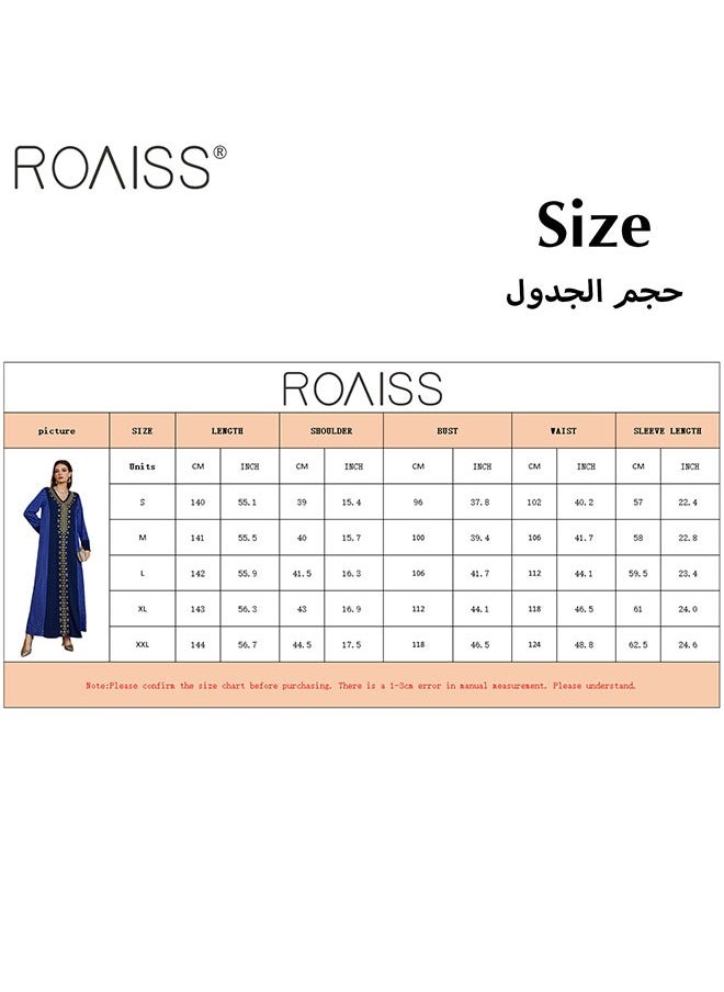 roaiss Women's Gilded Embroidered Pullover Dress Classic V-Neck Long Sleeve Design Banquet Dress Casual Loose Ankle Length Dress  - Image 2