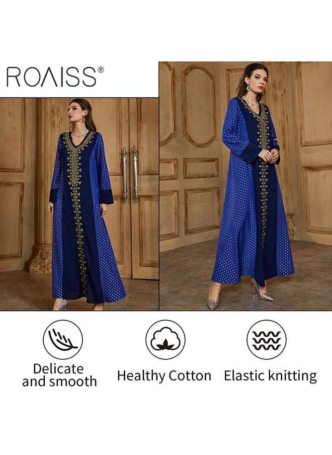 roaiss Women's Gilded Embroidered Pullover Dress Classic V-Neck Long Sleeve Design Banquet Dress Casual Loose Ankle Length Dress  - Image 4