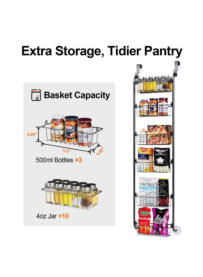 Delamu Narrow Over the Door Pantry Organizer, 6-Tier Metal Pantry Door Organization and Storage for Easy Install, Hanging Spice Rack Seasoning Shelves for Cabinet & Kitchen, D5 x W13 x H50 inch, Black - Image 4