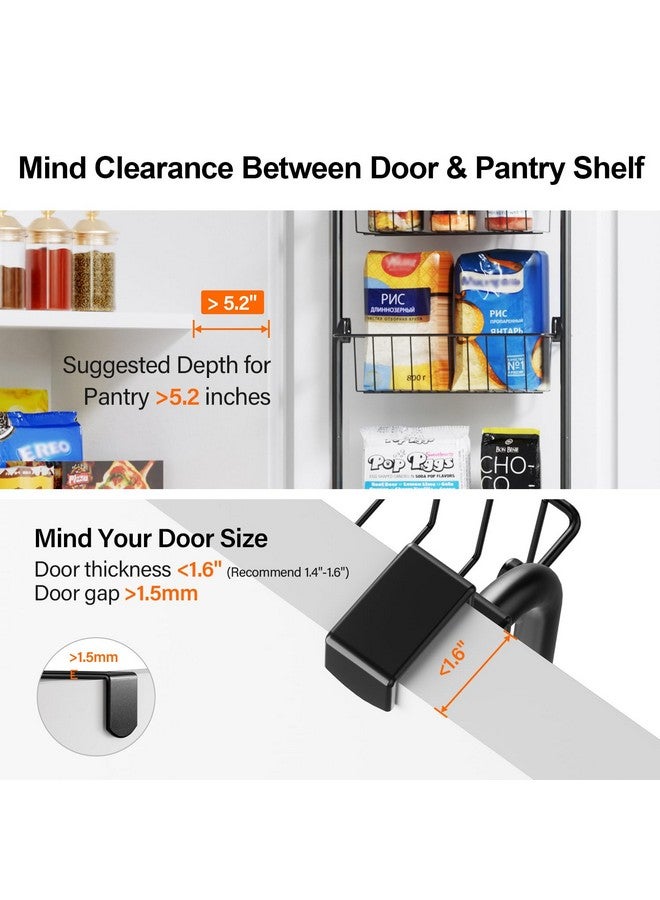 Delamu Narrow Over the Door Pantry Organizer, 6-Tier Metal Pantry Door Organization and Storage for Easy Install, Hanging Spice Rack Seasoning Shelves for Cabinet & Kitchen, D5 x W13 x H50 inch, Black - Image 3