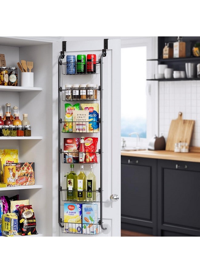 Delamu Narrow Over the Door Pantry Organizer, 6-Tier Metal Pantry Door Organization and Storage for Easy Install, Hanging Spice Rack Seasoning Shelves for Cabinet & Kitchen, D5 x W13 x H50 inch, Black - Image 1