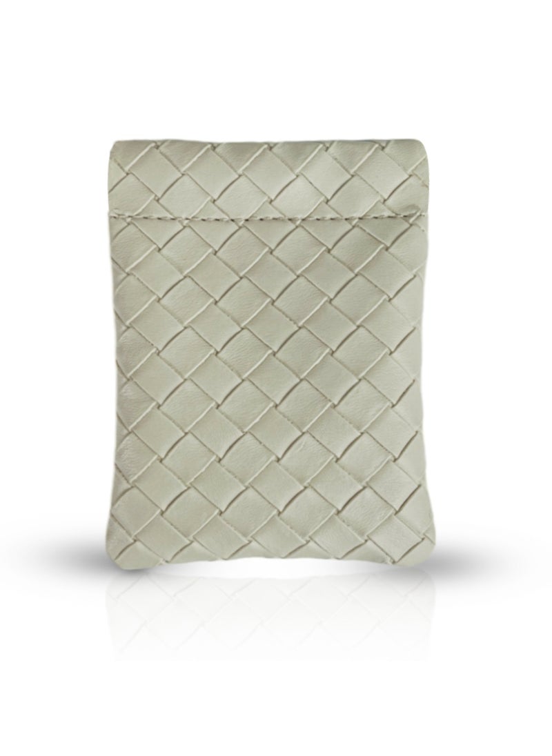 LeArt Leather Squeeze Coin Pouch for Men & Women | Coin Purse | Coin Holder | For Coins, Keys, Earphones, Cards, AirPods, Rosary | Great Gifting Option (Woven Beige)  - Image 1