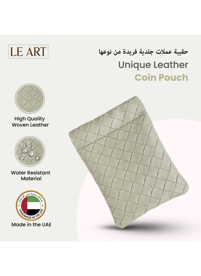 LeArt Leather Squeeze Coin Pouch for Men & Women | Coin Purse | Coin Holder | For Coins, Keys, Earphones, Cards, AirPods, Rosary | Great Gifting Option (Woven Beige)  - Image 2