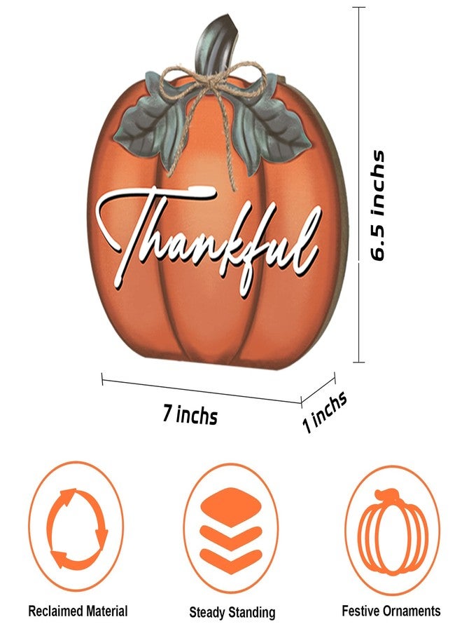 ARTDMT Thanksgiving Day Fall Sign Table Decorations for Home, 3 Pcs Wooden Fall Thanksgiving Pumpkin Sign with Farmhouse Ornaments Fall Decorations for Home, Fall Thanksgiving Grateful Blessed Decor for Living Room, Tables, Tiered Tray, Mantel, Dining Table - Image 4