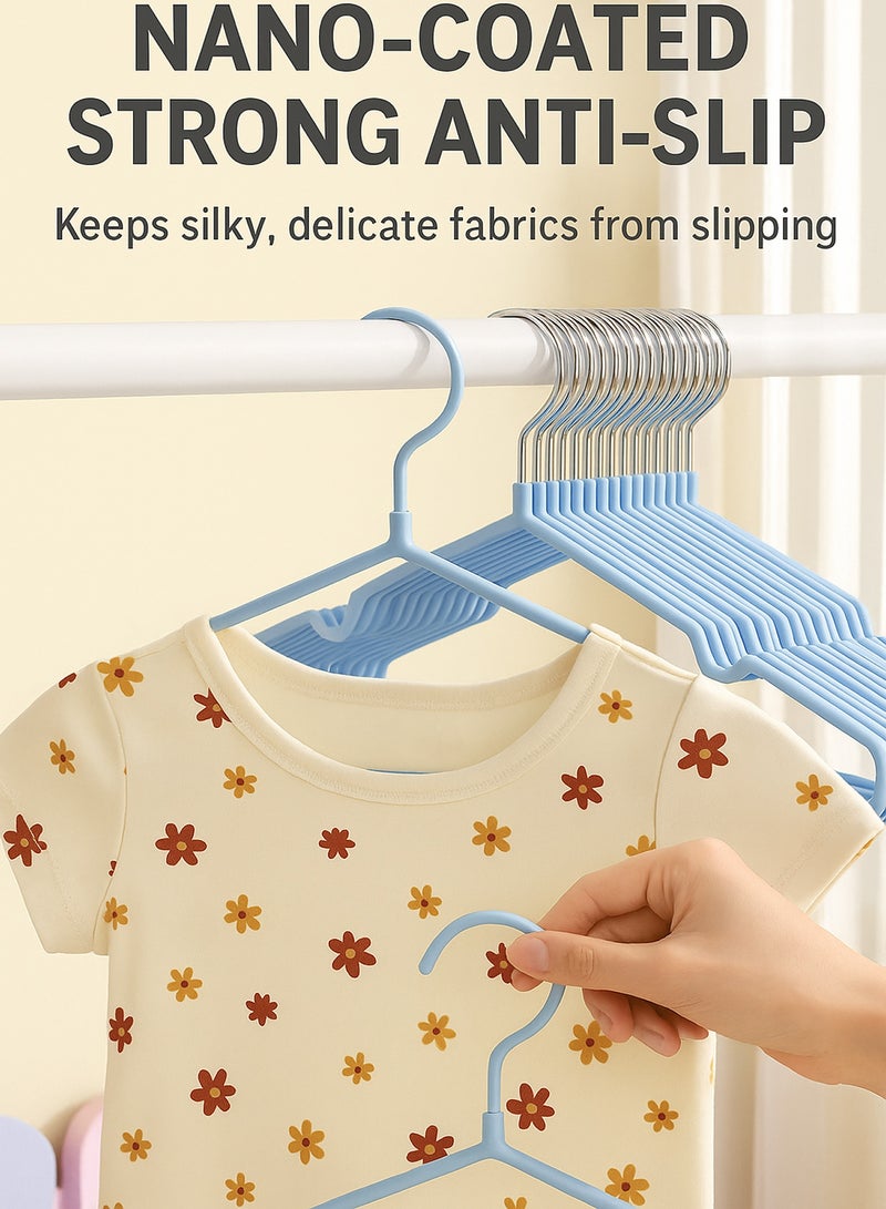 30-Piece Cloth Hangers Sturdy Non-Slip Flocking Hangers for Clothes - Space-Saving Adult Hangers with Chrome Hook, Strong Flocked Hangers for Dresses, Coats, Shirts, Jackets Blue  - Image 2