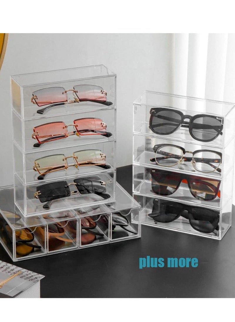Excefore Acrylic Sunglasses Organizer, Stackable Eyewear Display Tray with 4 Lid Drawer Organizer Rectang Supplies for Bathroom, Dorm, Desk, Countertop, Office (Transparent)  - Image 3