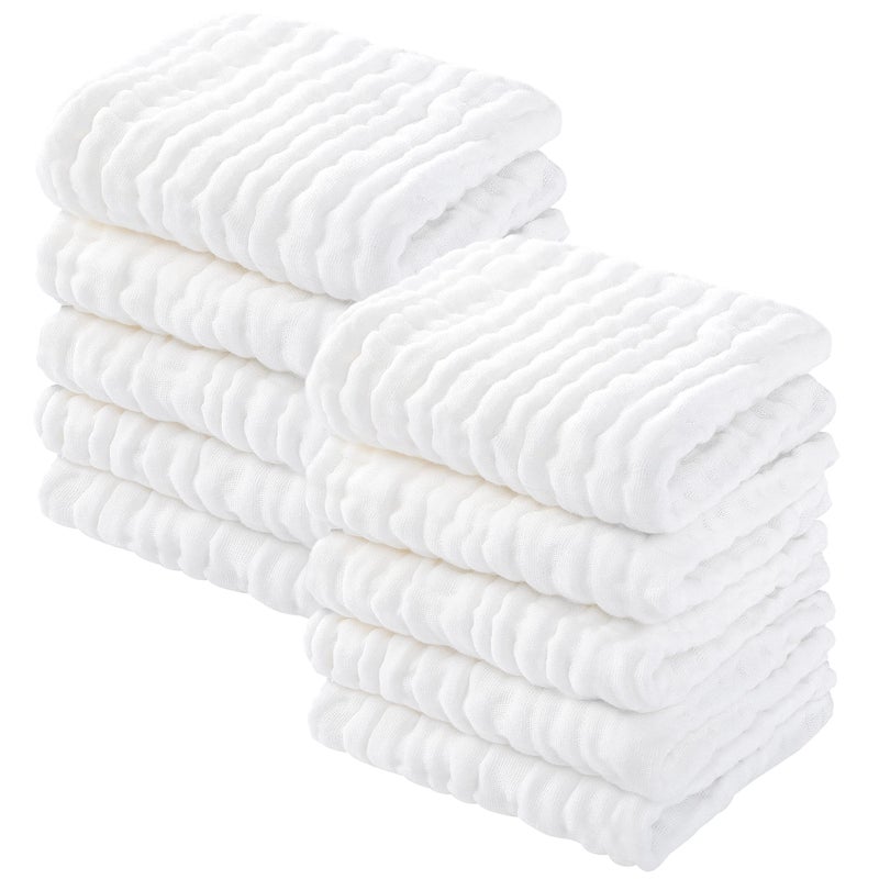YOOFOSS Yoofoss Muslin Baby Washcloths 100 Organic Cotton Face Towels 10 Pack Wash Cloths for Baby 12x12in Soft and Absorbent Baby Wipes White