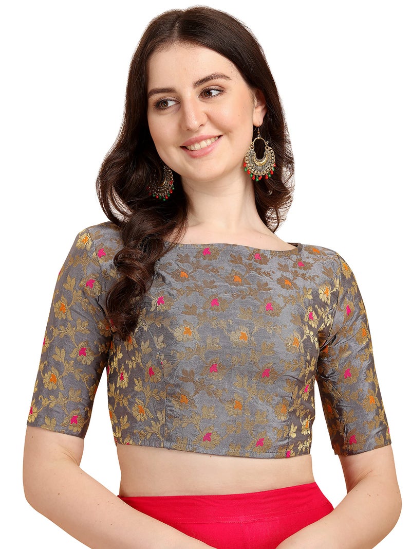 OOMPH! Jacquard Grey Readymade Blouse for Women - rbbl85m - Image 5
