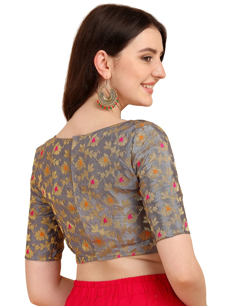 OOMPH! Jacquard Grey Readymade Blouse for Women - rbbl85m - Image 3