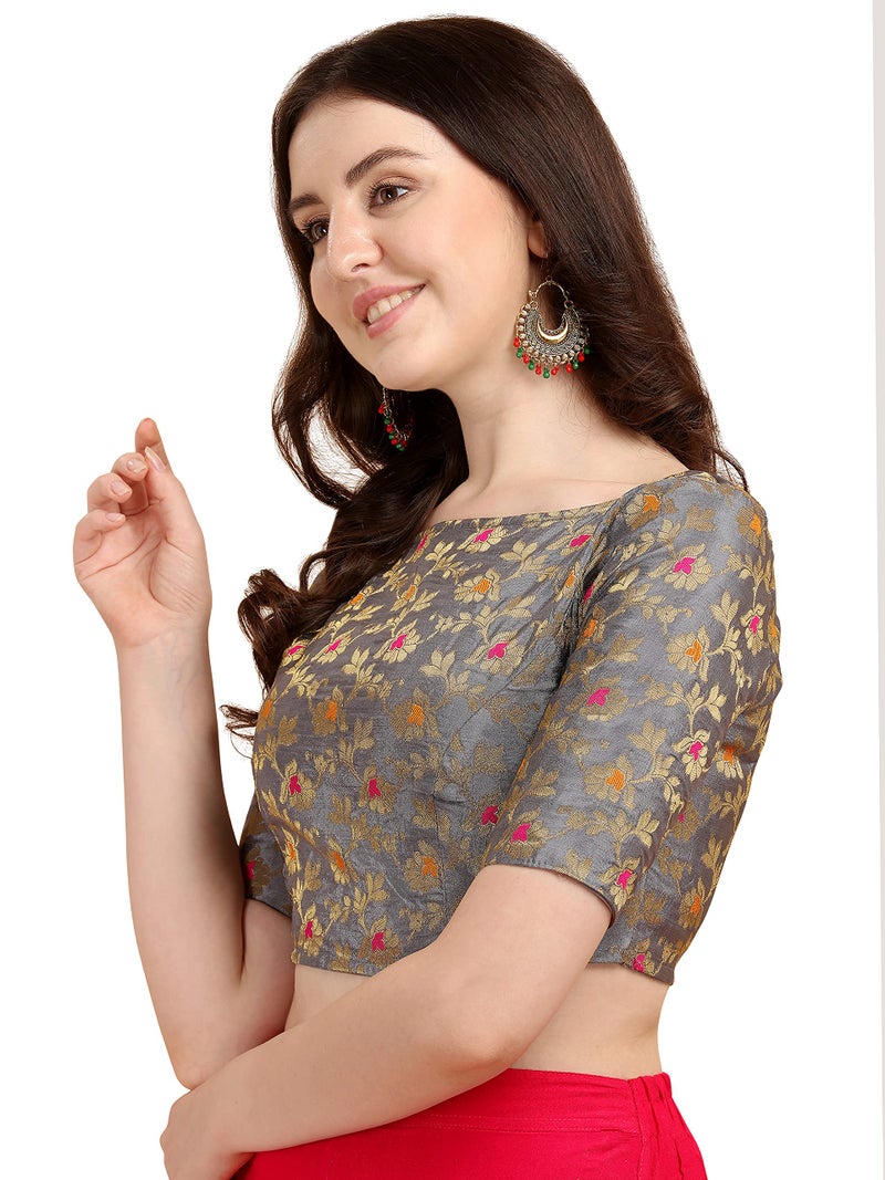 OOMPH! Jacquard Grey Readymade Blouse for Women - rbbl85m - Image 2