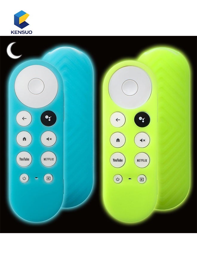 KENSUO 2 Pack Remote Cover Compatible with 2020 Chromecast with Google TV Voice Remote, Anti Slip Silicone Case Cover (Glow Green + Glow Blue)  - Image 1