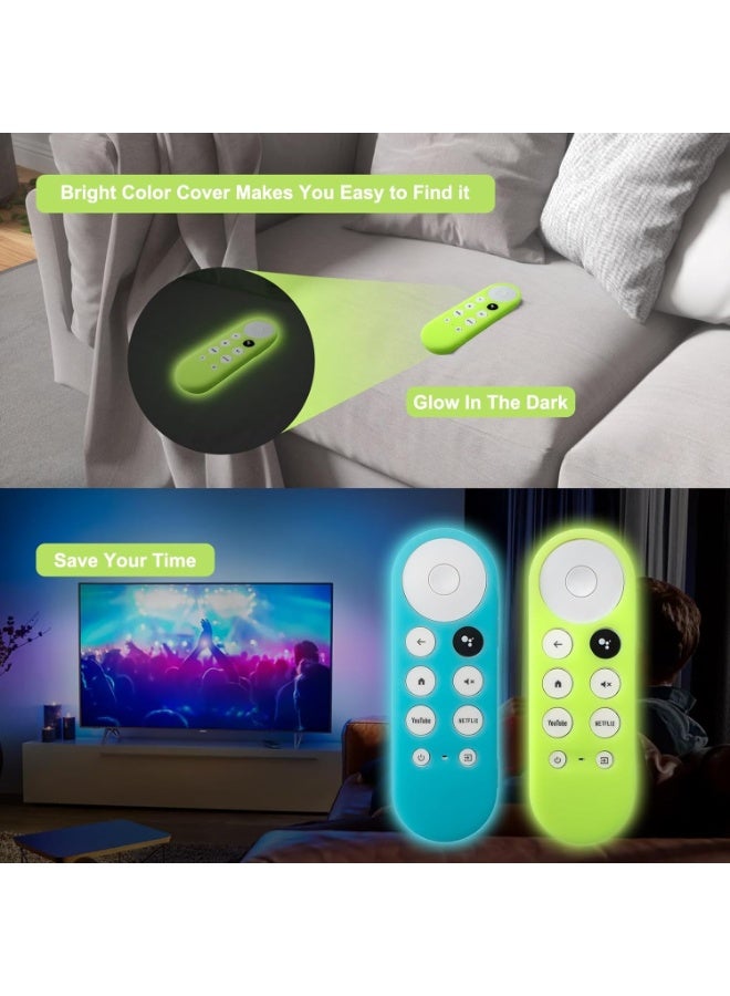 KENSUO 2 Pack Remote Cover Compatible with 2020 Chromecast with Google TV Voice Remote, Anti Slip Silicone Case Cover (Glow Green + Glow Blue)  - Image 3
