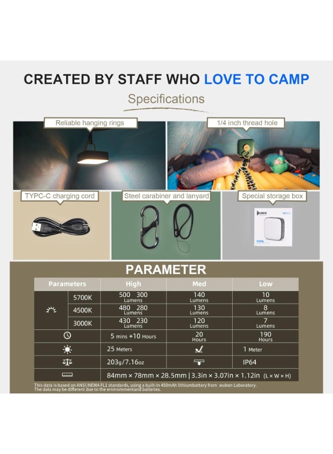 Wuben F5 LED Camping Lantern Rechargeable, 5200mAh LED Lantern with Magnet, IP64 Waterproof 500LM 3 Light Modes for Hook, Camping, Hiking, Hurricane Emergency, Home and Car - Image 2