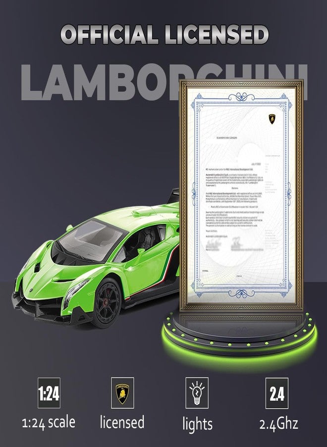 QUN FENG Lamborghini Remote Control Car 1:24 Scale Lambo Toy Car Officially Licensed Rc Cars with Light 2.4Ghz Model Car for Boys 4-7 Girls Birthday Gift, Green - Image 3