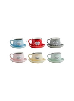 Porcelain Coffee Cups With Saucers Set of 12pcs- Cute Shape- Multicolor -170ml