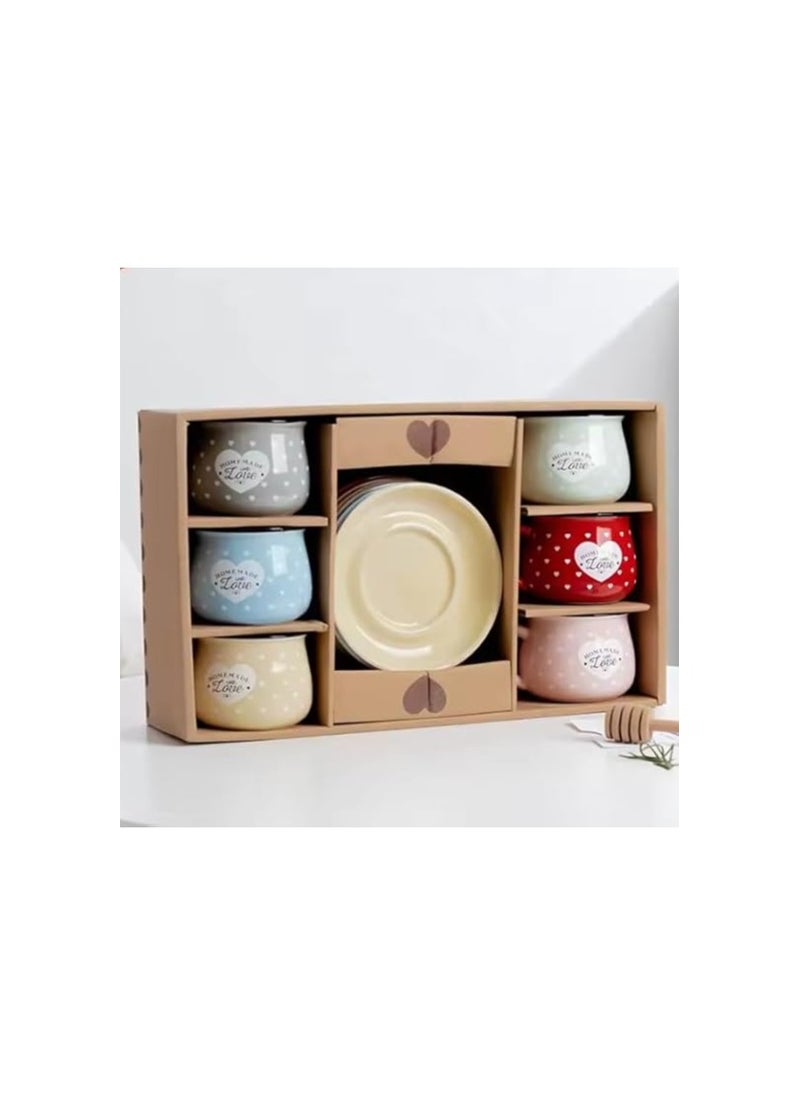 Generic - Porcelain Coffee Cups With Saucers Set of 12pcs- Cute Shape- Multicolor -170ml - Image 1