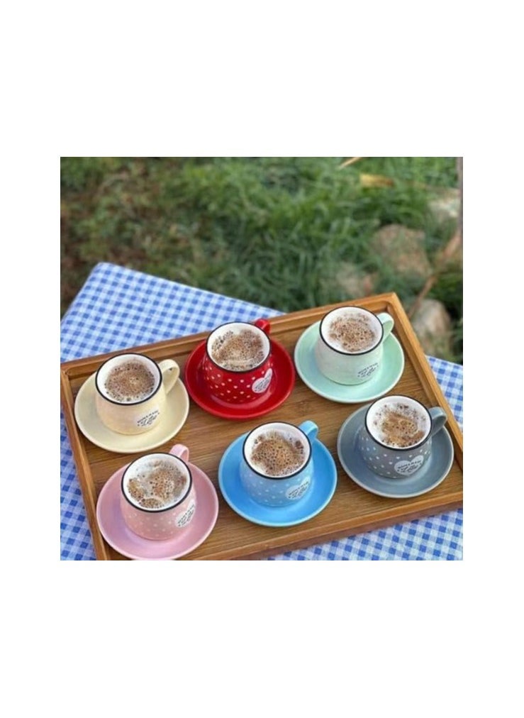 Generic - Porcelain Coffee Cups With Saucers Set of 12pcs- Cute Shape- Multicolor -170ml - Image 1
