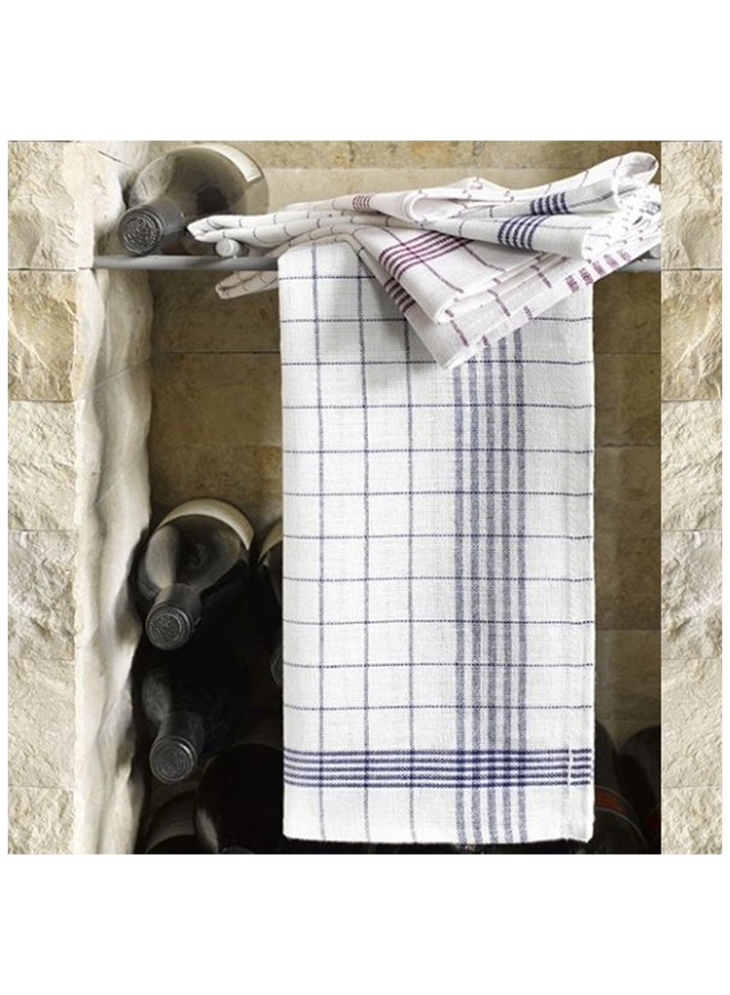 BYFT Orchard Jumbo Kitchen Towel(60x80Cm) White with Blue Lines-Set of 6  - Image 1