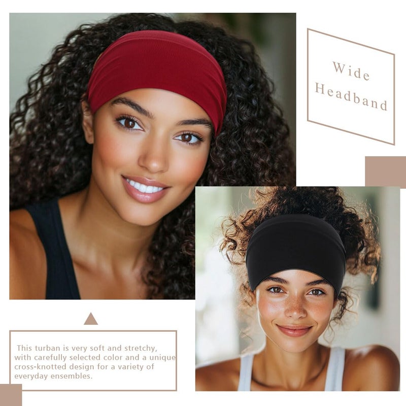 Woeoe Headbands for Women, Wide Headband for Women, Stretchy Workout Hair Bands, 4-Pack, Black, Bow Style - Image 3