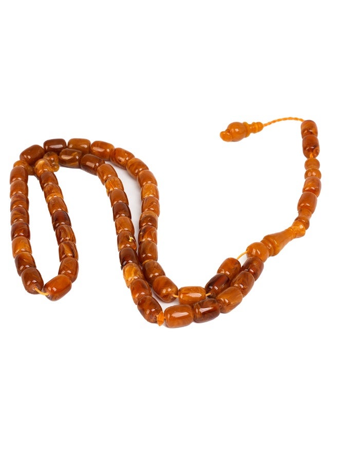 R.S Polish Amber Dust Prayer Beads, Barrel Story, 51 Brown-Colored Beads - Image 1