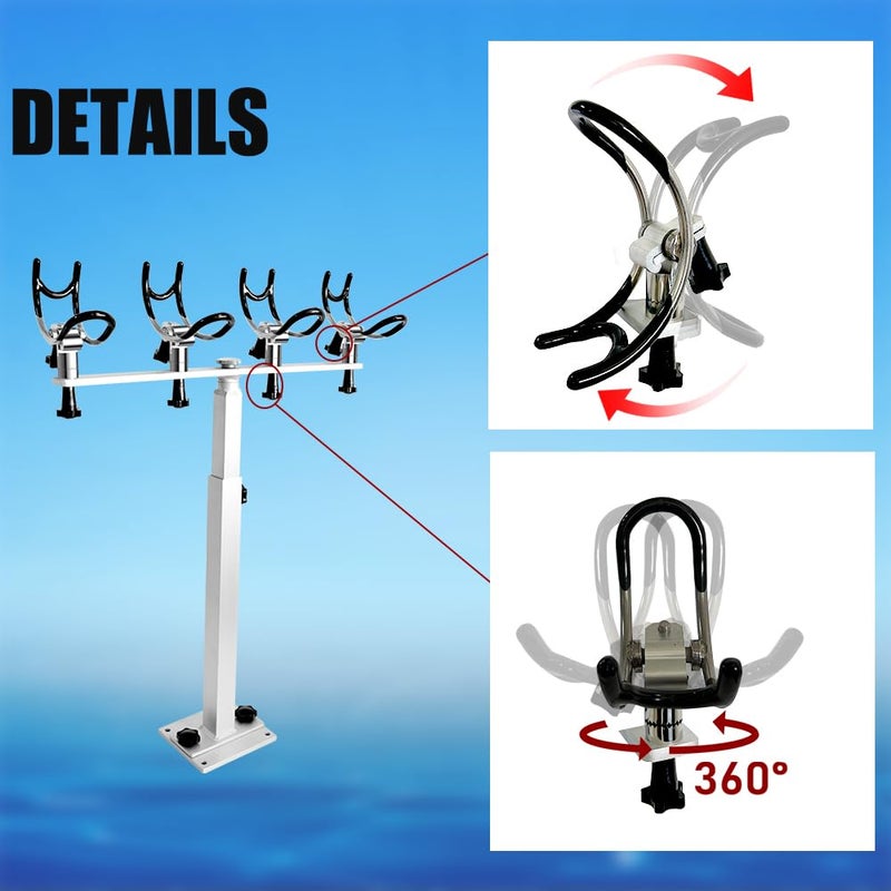 Mojiate Made PVC Coated Aluminum Fishing Rod Holder for Boat Anglers Marine Fishing Pole Rack with Mounting Plate and 360 Degree Rotation & Adjustable Height - Image 5