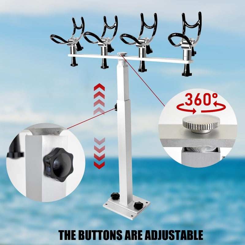 Mojiate Made PVC Coated Aluminum Fishing Rod Holder for Boat Anglers Marine Fishing Pole Rack with Mounting Plate and 360 Degree Rotation & Adjustable Height - Image 4