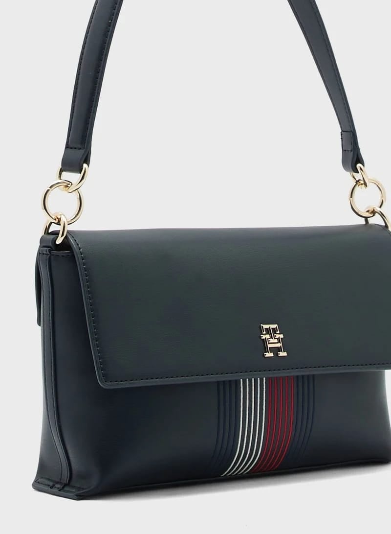 Hilfiger Denim Tommy Hilfiger Women's Flap Handbag with Top Handle & Adjustable Crossbody Strap – Navy - Image 4