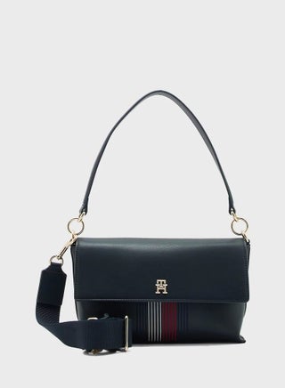 Tommy Hilfiger Women's Flap Handbag with Top Handle & Adjustable Crossbody Strap – Navy