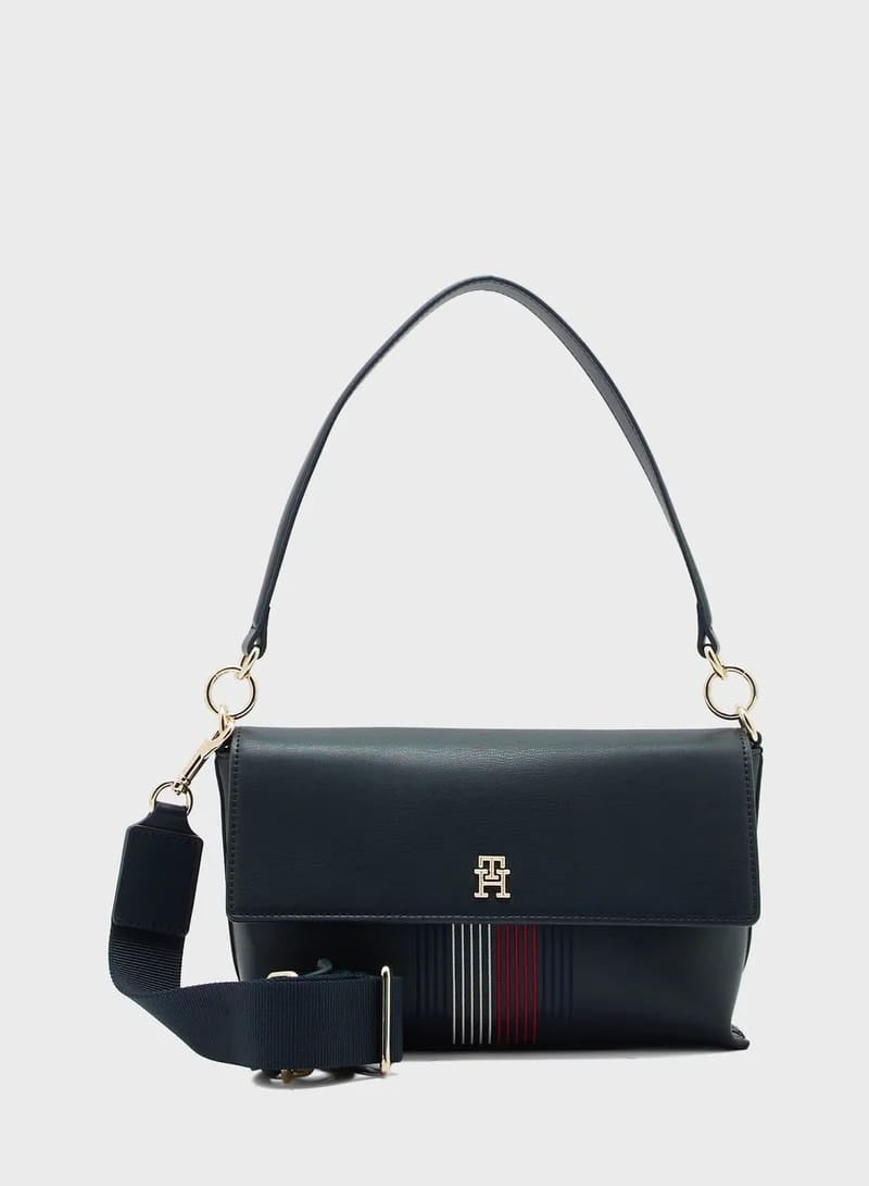 Hilfiger Denim Tommy Hilfiger Women's Flap Handbag with Top Handle & Adjustable Crossbody Strap – Navy - Image 1