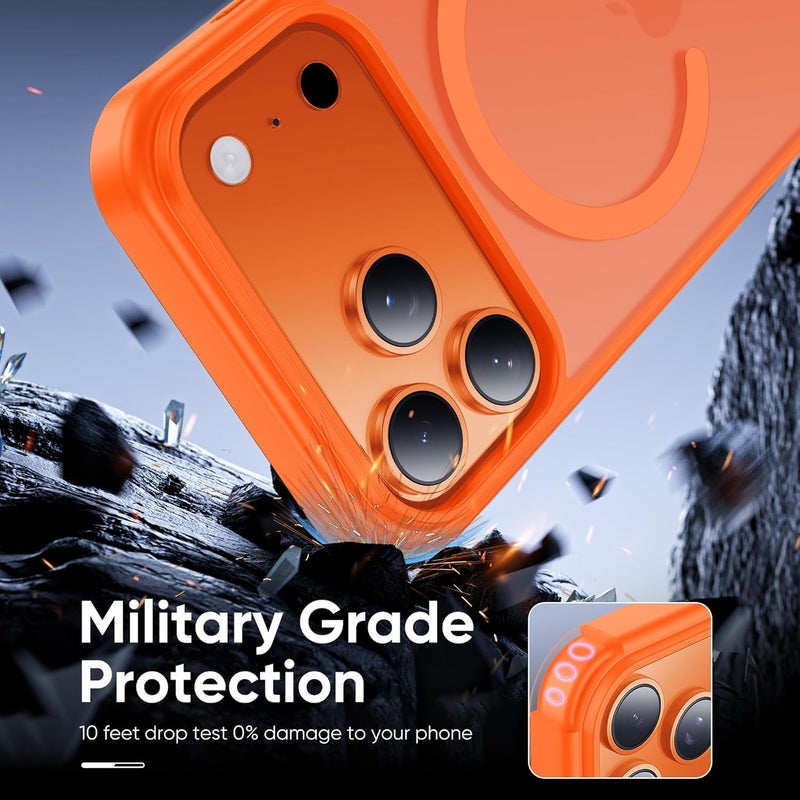 Elzzi حافظة مغناطيسية متوافقة مع آيفون 17 برو ماكس (متوافقة مع MagSafe) (حماية من السقوط بمعيار عسكري) غير لامعة ومضادة للصدمات مع خاصية مقاومة بصمات الأصابع، برتقالي كوني - Image 4