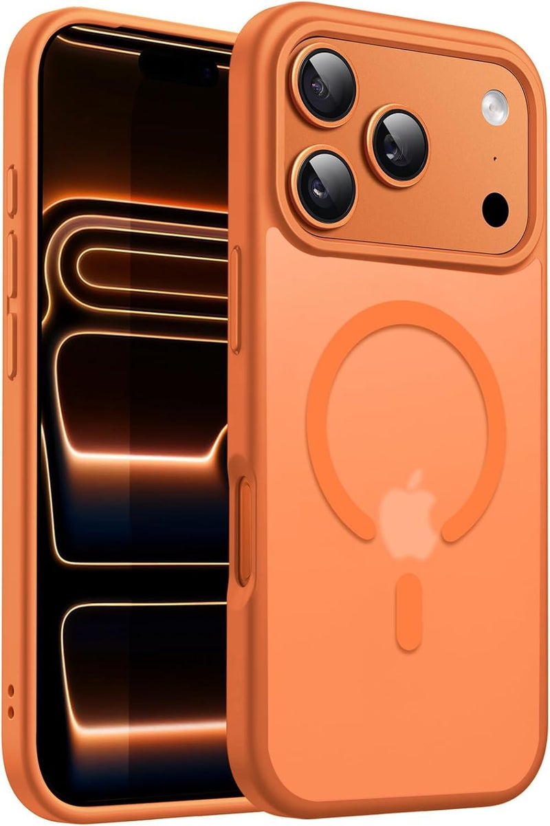 Elzzi حافظة مغناطيسية متوافقة مع آيفون 17 برو ماكس (متوافقة مع MagSafe) (حماية من السقوط بمعيار عسكري) غير لامعة ومضادة للصدمات مع خاصية مقاومة بصمات الأصابع، برتقالي كوني - Image 1